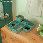 6 Pcs Stackable Drawer Organizer Set Desk Drawer Dividers, Bathroom Vanity Cosmetic Makeup Trays , Multipurpose Plastic Storage Bins for Jewelries, Kitchen Gadgets and Office Accessories, Green