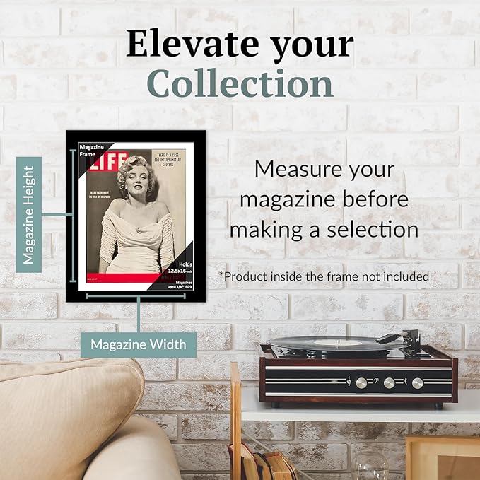 Creative Picture Frames 12.5 x 16 Magazine Frame with Full-Strength Glass, Holds Up To A 1/4" Thick Media with Installed Hangers for Easy Mounting, 14x18 Black Frame with White Mat