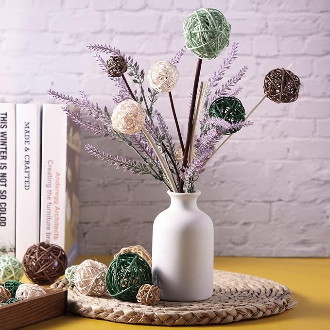 Patelai 36 Pcs Wicker Rattan Balls Decorative Balls for Vase Centerpiece Bowls Orbs Filler for Home Decor,4 Sizes(Vivid Color,2.4'',2'',1.6'',1.2'')