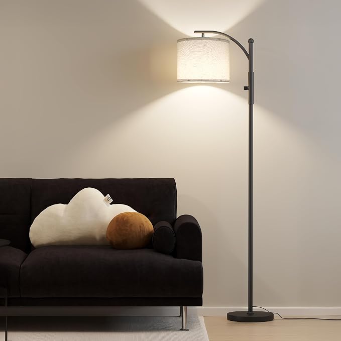 SUNMORY Dimmable Arc Floor Lamps for Living Room, Stepless Dimming Modern Floor Lamp with 1000 Lumens Bulb, Metal Standing Lamp with Adjustable Hanging Lampshade, Tall Floor Lamps, Bedroom, Office