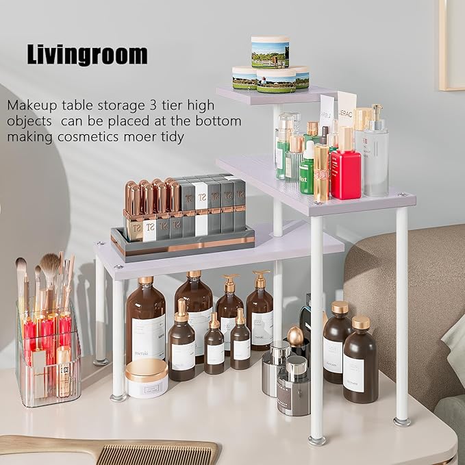 Countertop Organizer Organization 3 Tier Kitchen Corner Shelves Adjustable Spice Storage Rack for Bathroom Coffee Area Over Sink (Light Purple)