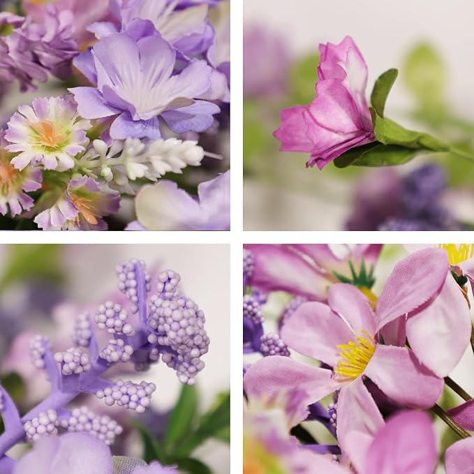 Purple Hydrangea Wreath for Front Door, 22 Inch Spring Wreath with Lavender & Artificial Flowers, Berry and Grain Accents, Rustic Farmhouse Floral Wreath for Outdoor Porch Indoor Home Decor