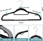 Heavy Duty Plastic Hangers 50 Pack, Space Saving Clothes Hangers, Non-Slip, 0.2 Inches Slim, 360° Swivel Silver Hook for Shirts, Sweaters & Pants, Black and Dark Gray