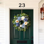 24 Inch Spring Wreaths for Front Door, Spring Summer Door Wreath with Blue Hydrangea White Peony Flower Wreath for All Season Outside Indoor Outdoor Home Porch Wall Decor