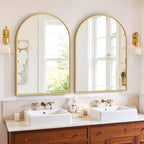 Bathroom Mirror for Wall, 30x20 Inch Arched Mirror, Matte Gold Metal Framed Bathroom Vanity Mirror for Restroom Farmhouse, Anti-Rust, Tempered Glass, Hanging or Leaning