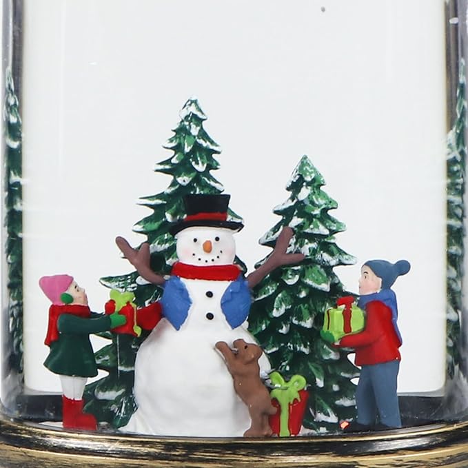 GenSwin Christmas Snow Globe Candle, Swirling Glittering Candle with Timer, Music, Snowman and Kids Scene, Winter Snow Shaped Lantern, USB/Battery Operated Candles for Christmas Decor