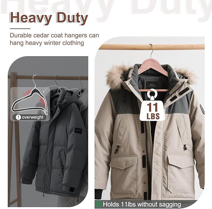 HOUSE DAY Cedar Hangers for Closet 20 Pack, Smooth Cedar Wood Hangers with Rings, 360° Swivel Hook, U-Shape Notched, Non Slip Pant Bar, Sturdy Wooden Clothes Hanger for Coats, Dresses, Suits