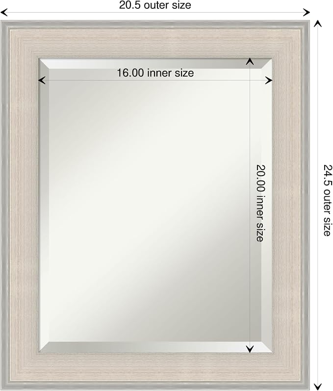 Amanti Art White Wall Mirror 24x20 Cottage White Silver Rectangle Bathroom Mirror for Wall Decor Living Room, Small Cottage Wood Frame, Hangs Horizonally and Vertically, Bathroom Decor, Beveled Edge