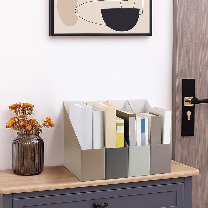 AmazingSpark Set of 4 Boho Floral Magazine File Holder Decorative Foldable Magazine Storage Boxes with Acrylic Label Holders Coquettish Boho Organizer for Office Home Organization Storage