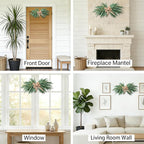 24 Inch Artificial Eucalyptus Greenery Swag with Rustic Linen Bow, Farmhouse Mantel & Wall Decor for Spring, Summer and Year-Round Home or Wedding Decoration（2pcs