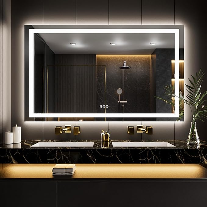 LOAAO 60"x32" LED Bathroom Mirror with Lights, Anti-Fog, Dimmable, Backlit + Front Lit, Lighted Bathroom Vanity Mirror for Wall, Memory Function