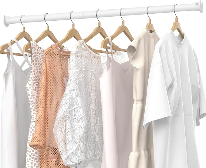 Closet Rods for Hanging Clothes, 17 to 39 Inches Stepless Adjustable Metal Closet Rod, 1.3 Inches Heavy Duty Clothes Hanging Rod for Closet Wardrobes Laundry RV, White