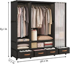 Portable Closet,Portable Closets for Hanging Clothes,Japanese Style Wardrobe Clothing Rack with 4 Drawers,3 Hanging Rods and 6 Storage Shelves,56.2" L x 17.7" W x 65.1" H,Black