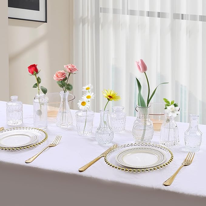 Set of 20 Glass Bud Vases,Small Clear Vases,Wedding Centerpiece Table Decorations,Clear Vintage Embossed Mini Vases,Flower Arrangements in for Party or Home Decor