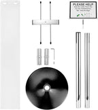 QWORK Umbrella Bag Dispenser Stand, Stainless Steel Dual-Side Holder, 8x11 Sign Frame, 6 lb Freestanding Black Base, Includes 200 Long Umbrella Bags for Lobby Entryway