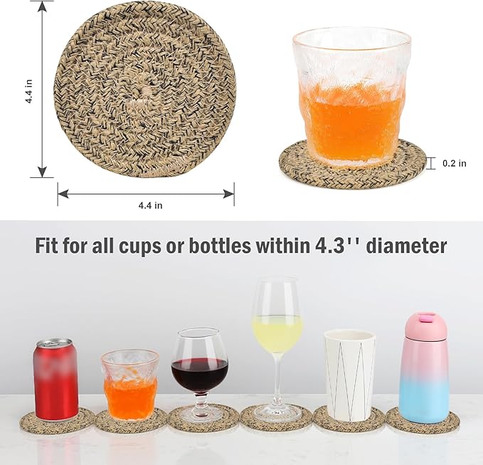 ABenkle 8 Pcs Drink Coasters with Holder, Cotton Woven Absorbent Coasters for Drinks, Minimalist Home Decor Coaster Set for Wooden Tabletop Protection Table, 4.3 inches