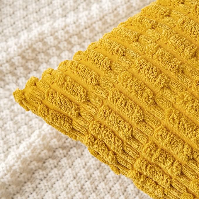 MIULEE Pack of 2 Corduroy Decorative Throw Pillow Covers 20x20 Inch Soft Boho Striped Pillow Covers Modern Farmhouse Home Decor for Summer Sofa Living Room Couch Bed Mustard Yellow
