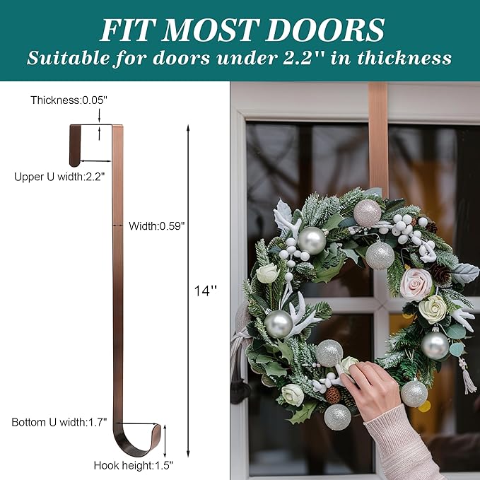 HOOSUN 4th of July Decorations Wreath Hangers for Front Door,14 Inches Metal Wreath Hook Holder for Spring Decor,20 Lbs Over The Door Wreath Hanger for Spring Patriotic Wreath Front Porch Decor