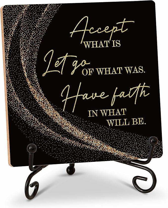 Inspirational Quotes Wood Plaque with Stand - Idea Gifts for Women Men - Black Gold Wooden Decor for Home Office Living Room Shelf Table Decoration (10)