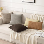 MIULEE Pack of 2 Corduroy Decorative Euro Sham Throw Pillow Covers 24x24 Inch Soft Boho Striped Pillow Covers Modern Farmhouse Home Decor for Sofa Living Room Couch Bed Brown