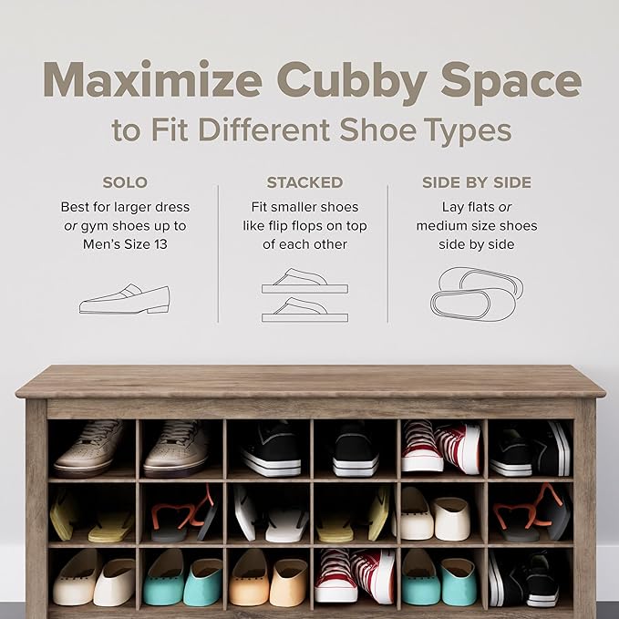 Prepac Elegant Brown Shoe Storage Cabinet, Space-Saving Solution with Cubbies for 36 Pairs, 13"D x 23.5" W x 72.5" H
