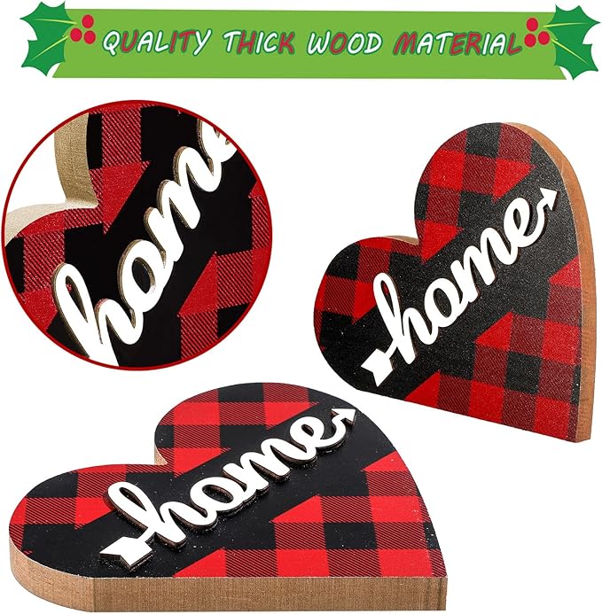 Jetec 2 Pcs Rustic Decorations for Living Room Home Shelf Mantel Entryway Table, Farmhouse Knick Knacks Christian Table Centerpiece Wooden Heart Decor for Dining Room Housewarming Gift(Stylish Style)