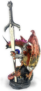 Ain't It Nice Dragon Statue with Medieval Sword and Crystal Ball - Collectible Dragon Figurine, Red - 4(L) 3.5(W) 7(H) inches