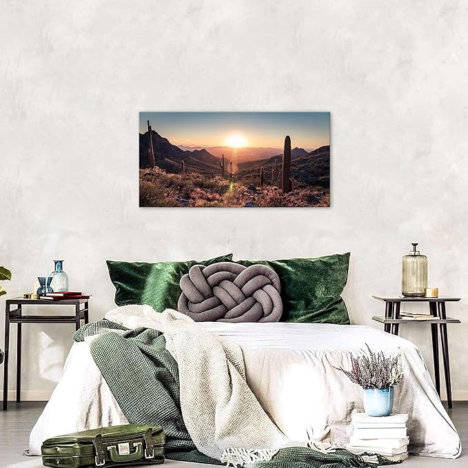 Western Sonoran Desert Wall Art Sunset Saguaro National Park Posters Saguaro Cactus Decor Arizona Mountain Pictures Southwestern Nature Landscape Canvas Prints Artwork for Living Room Bedroom 20x40"