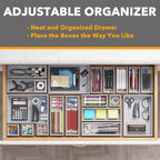 SpaceAid 21-Piece Bamboo Drawer Organizer Storage Boxes Set, Wood Tray Junk Drawer Organizers Multi-Use Divider Bins for Kitchen, Bathroom, Office Desk and Makeup Organization (21 Pack, Gray)