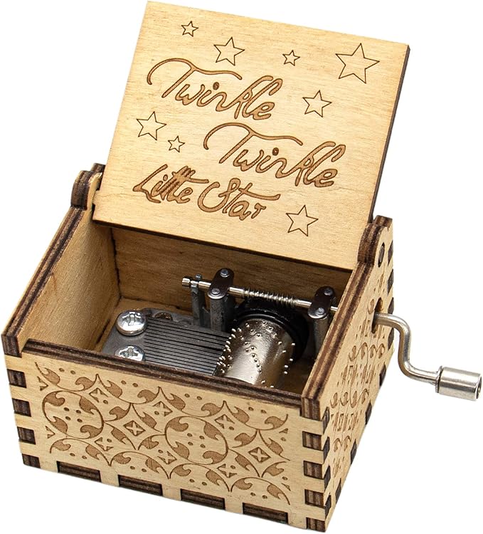 AUEAR, Wooden Hand Crank Twinkle Little Stars Music Box Vintage Handmade Best Gift for Friends