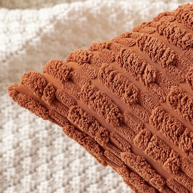 MIULEE Pack of 2 Dark Rust Corduroy Decorative Pillow Covers 16x16 Inch Soft Boho Striped Throw Pillow Covers Modern Farmhouse Home Decor for Summer Sofa Living Room Couch Bed