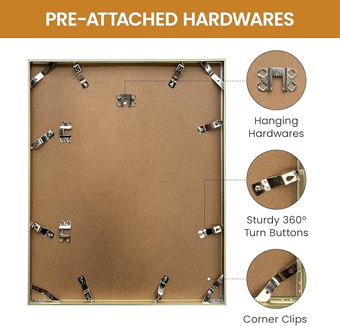 14x17 Aluminum Metal Picture Frame,Tempered Glass Gold Photo Frame 14x17 for Family Photo,Posters,Art,Document to Wall Mount Horizontally or Vertically