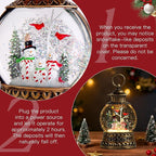 Christmas Snowman Snow Globe, Cardinal Musical Snow Globe Lantern Lights with 6H Timer Battery & USB Powered, Retro Style Holiday Glitter Globe for Xmas Home Decoration Holiday Party Gifts