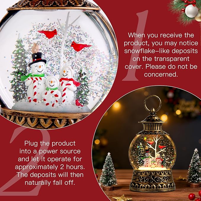 Christmas Snowman Snow Globe, Cardinal Musical Snow Globe Lantern Lights with 6H Timer Battery & USB Powered, Retro Style Holiday Glitter Globe for Xmas Home Decoration Holiday Party Gifts