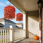 Artificial Fall Hanging Flowers for Outdoors Decoration, 2PCS Fake Plants Faux Realistic Silk Morning Glory Long Vines UV Resistant for Autumn Outside Porch Patio Balcony Yard Planter, OrangeRed