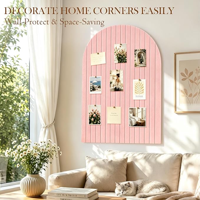 Large Cork Board for Wall & Office Decor, 36" x 24" Arched Felt Bulletin Board Pin Board Vision Board with 30 Pins – 6 Customizable Wall Tiles for Office Home Bedroom, Photo & Picture Display