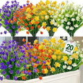 TURNMEON 20 Bundles Artificial Flowers for Outdoors Fake Plants Spring Decor, UV Resistant Artificial Plants Cemetery Fake Flowers Faux Plastic Greenery Shrub Porch Patio Summer Decorations 580 Head