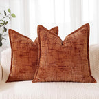 HPUK Chenille Throw Pillow Covers 18x18 Set of 2, Soft Textured Decorative Pillow Covers for Couch Sofa Living Room Bedroom, Orange