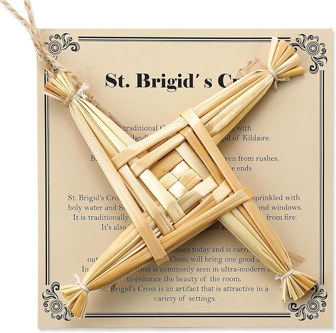 Bucherry St. Brigid's Wall Cross Decor Irish Gift Cross with History Card for Irish Blessing Gift for Celtic Imbolc Decor(Classic Style,5 in,Straw Color)