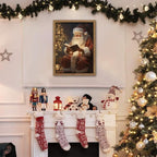 Framed Santa Christmas Wall Art, Vintage Santa Claus Reading Canvas Paintings, Christmas Print, Rustic Winter Holidays Decor, Farmhouse Christmas Pictures Wall Decor – 12x16in