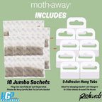 Richards Homewares Moth Away Herbal Repellent – 18 Jumbo Sachets with Hanging Hooks, All-Natural & Non-Toxic Moth Protection, Fresh Mint Scent, Made in USA