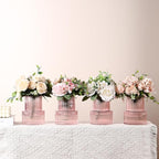 Ribbed Glass Vases, Set of 4 Small Vases for Flowers, Pink Glass Vase for Tulips, Modern Vase for Living Room, Kitchen, Office, Entryway, Bookshelf, Wedding Gifts, Birthday, 6 Inches