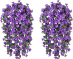 HyeFlora Artificial Faux Hanging Flowers for Outdoor Outside Spring Decoration, 2PCS Fake Silk Purple Daisy Plants UV Resistant Look Real Orchid Mums Vine for Front Door Porch Planter Balcony