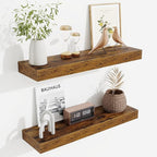 Fun Memories Floating Shelves Set of 2, 24 Inch Floating Shelves for Wall, Wood Wall Shelves with Invisible Brackets, for Bathroom, Bedroom, Living Room, Kitchen, Rustic Brown