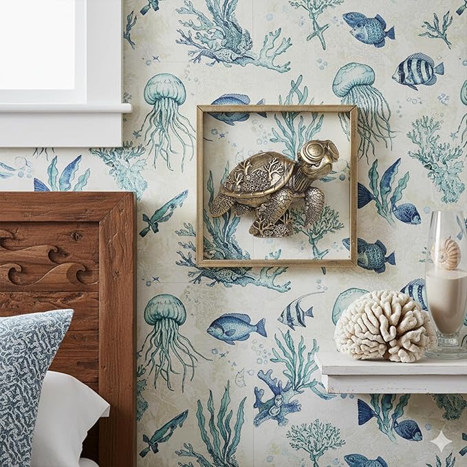 Newinhome Animal Heads Wall Decor (Includes Metal Frame) Resin sea turtle Sculptures Wall Hanging Decoration Gold vintage Wall Sculpture for Living Room Bedroom Office(Turtle)
