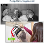Hat Hangers for Closet, Metal Hats Organizer Racks for Base Ball Caps 2 Pack Door Hats Racks for Baseball Cap with 10 Large Clips, Baseball Hat Holder for Closet Storage, Fits All Cap-Black