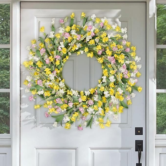 Artgar Front Door Wreath 24 Inch Spring/Summer Wreaths for Front Door, Front Door Wreaths for All Seasons for Indoor Outdoor Home Office Wall Window Wedding Farmhouse Holiday Decor (Yellow)