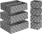 Posprica Woven Baskets, Storage Baskets for Organizing (Set of 8), Cube Baskets Bin Container Matching Storage Boxes Organizers for Pantry, Office, Shelves, Media-room