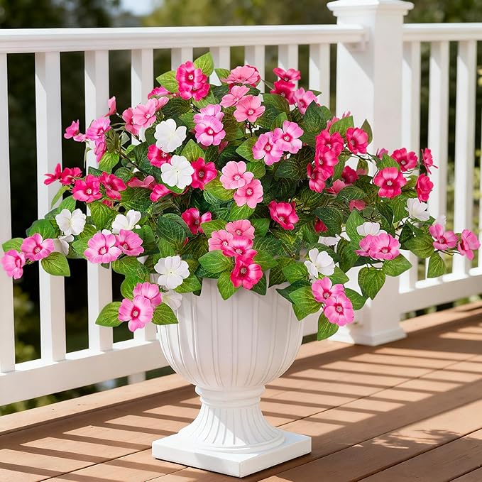 Artificial Fake Flowers for Outdoors Spring Decoration 2 Bundles Faux Flowers Plants for Outdoor Planters UV Resistant Silk Realistic Flowers for Outside Home Garden Front Porch Patio Décor