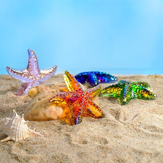 H&D HYALINE & DORA Amber Blown Glass Starfish Figurine Miniature Ocean Animals Collectible Figurine Tiny Glass Starfish for Tables, Desks Home Decor